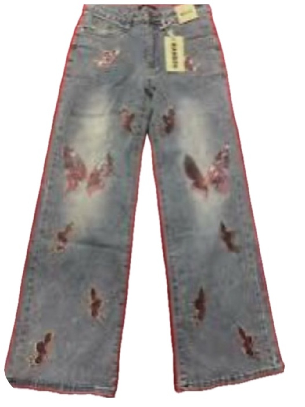 BAMBOO Light Blue Jeans with Pink & Brown Butterfly Embroidery
